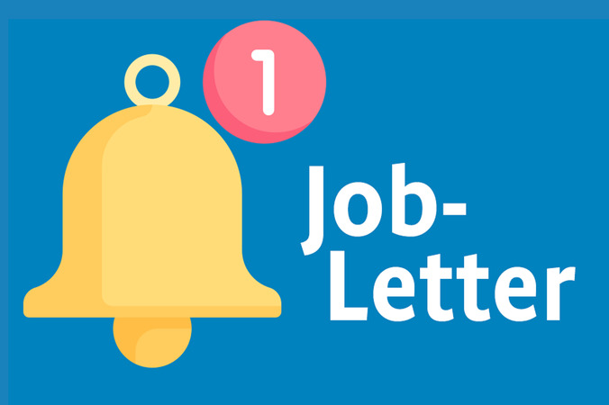 Jobletter Symbolbild, Benachrichtigungsglocke mit der Zahl eins sowie Schriftzug Jobletter