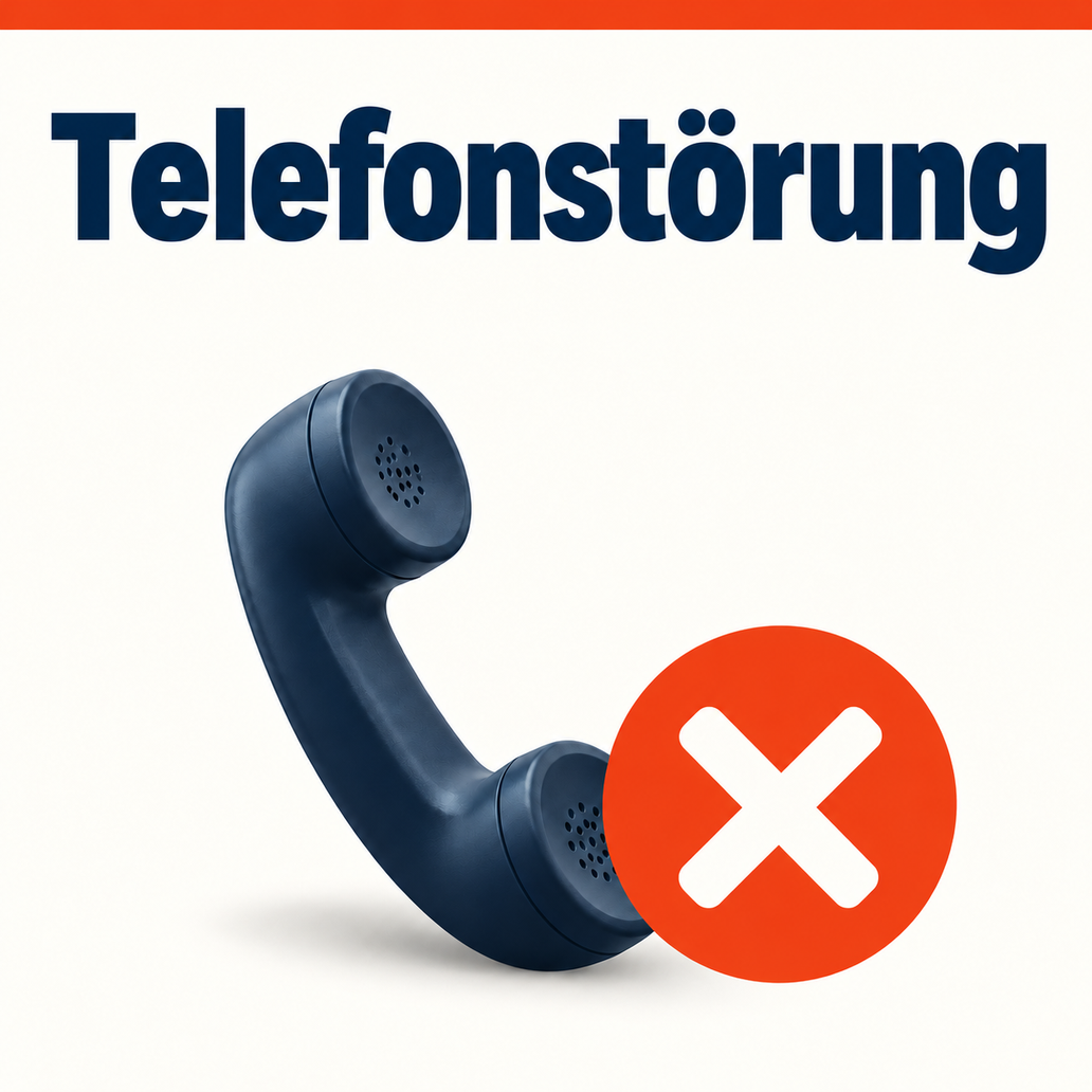 ein Telefonhörer und ein Fehlerzeichen