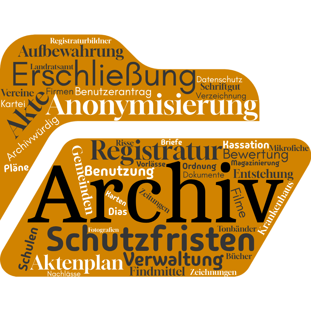 Abbildung eines Aktenordners, stilistisch mit Aufschrift Archiv
