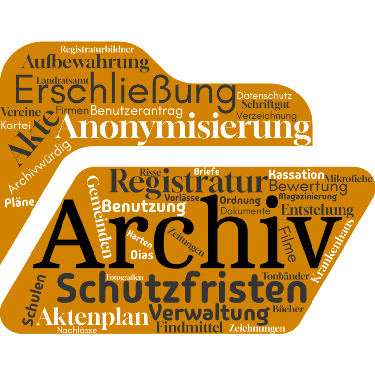 Abbildung eines Aktenordners, stilistisch mit Aufschrift Archiv