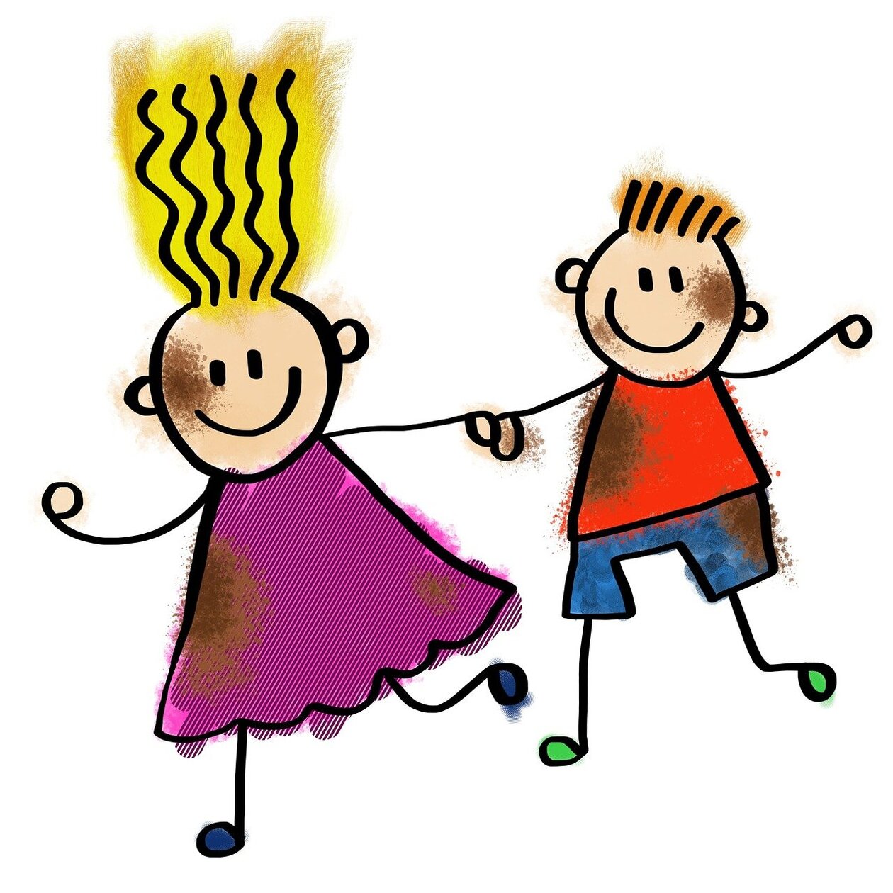Kinderzeichnung: ein Mädchen und ein Junge