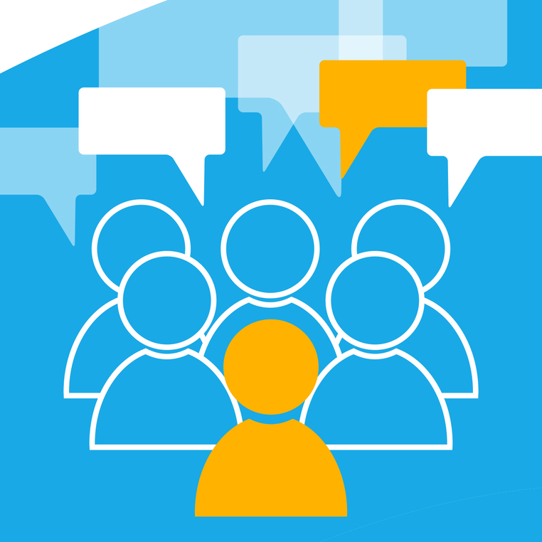 Grafische Darstellung: 6 Menschen mit Sprechblasen