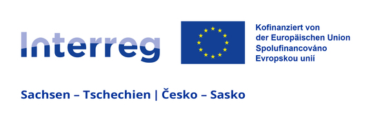 Logo Interreg Sachsen-Tschechien, die Flagge der Europäischen Union und der Schriftzug "Kofinanziert von der Europäischen Union"