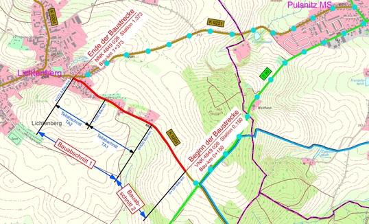 Übersichtskarte der Bauabschnitte. Rufen Sie uns an, wenn Sie die Karte nicht lesen können.