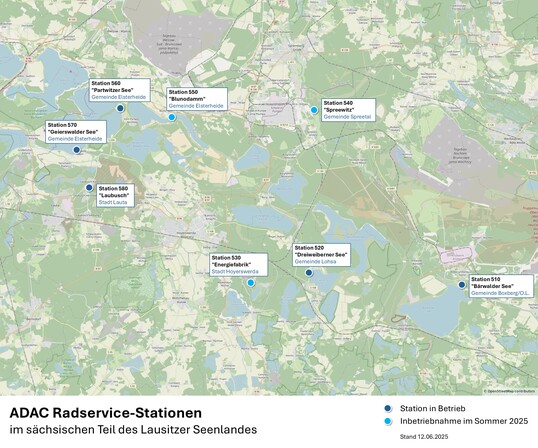 Übersichtskarte mit den Standorten der Radservice-Stationen