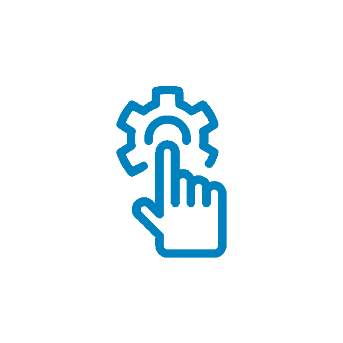 Piktogramm: Finger zeigt auf Zahnrad