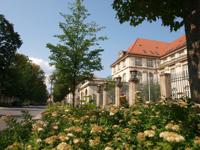 Gebäude, davor Vegetation