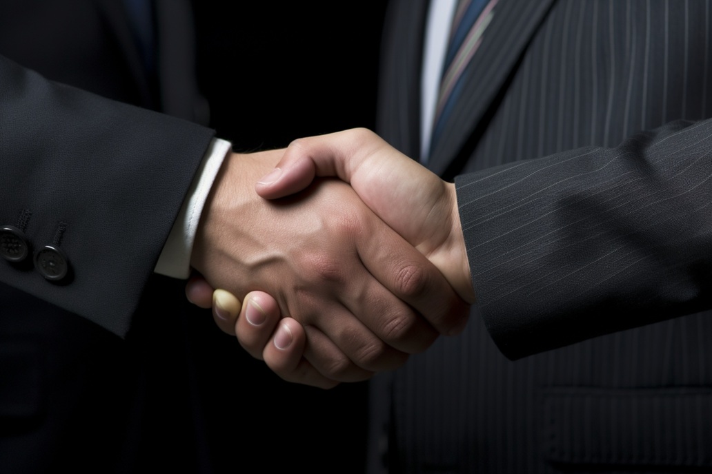 Zwei Hände reichen sich zum Handschlag. Der Handschlag steht als Symbol für die kommunale Partnerschaft, gegenseitiges Vertrauen und eine gute Zusammenarbe